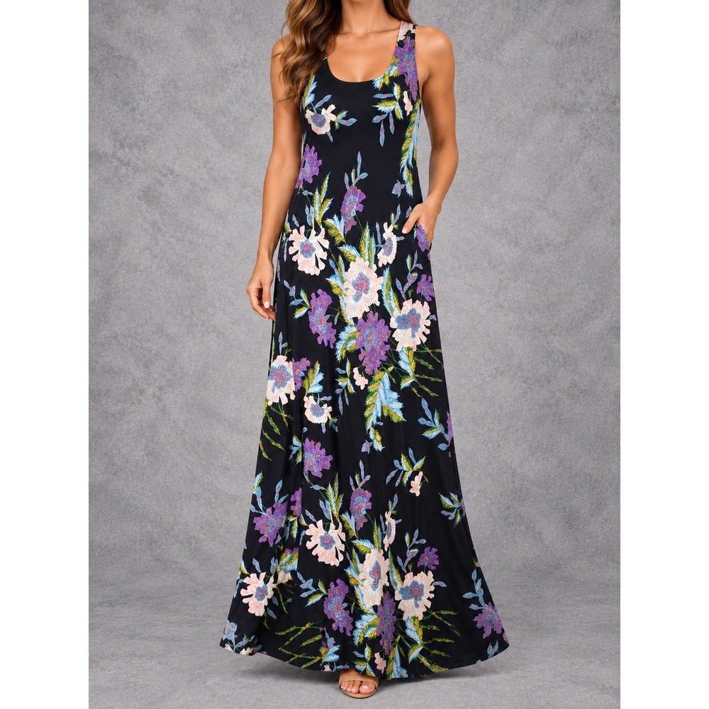 Diane Von Furstenberg Silk Maxi Dress Womens 10 Black Floral Whimsigoth Romantic